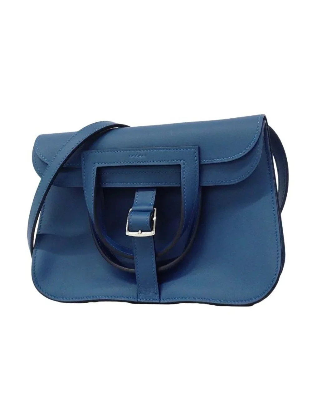 Hermes Handbag Halzan Mini Swift Blue Thailand Silver 2-Way Bag